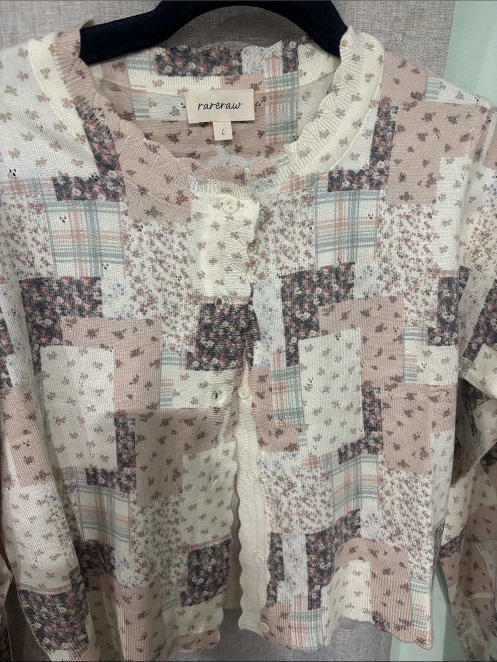Rareraw ladies ' Patchwork Pink Floral Knit Cardigan